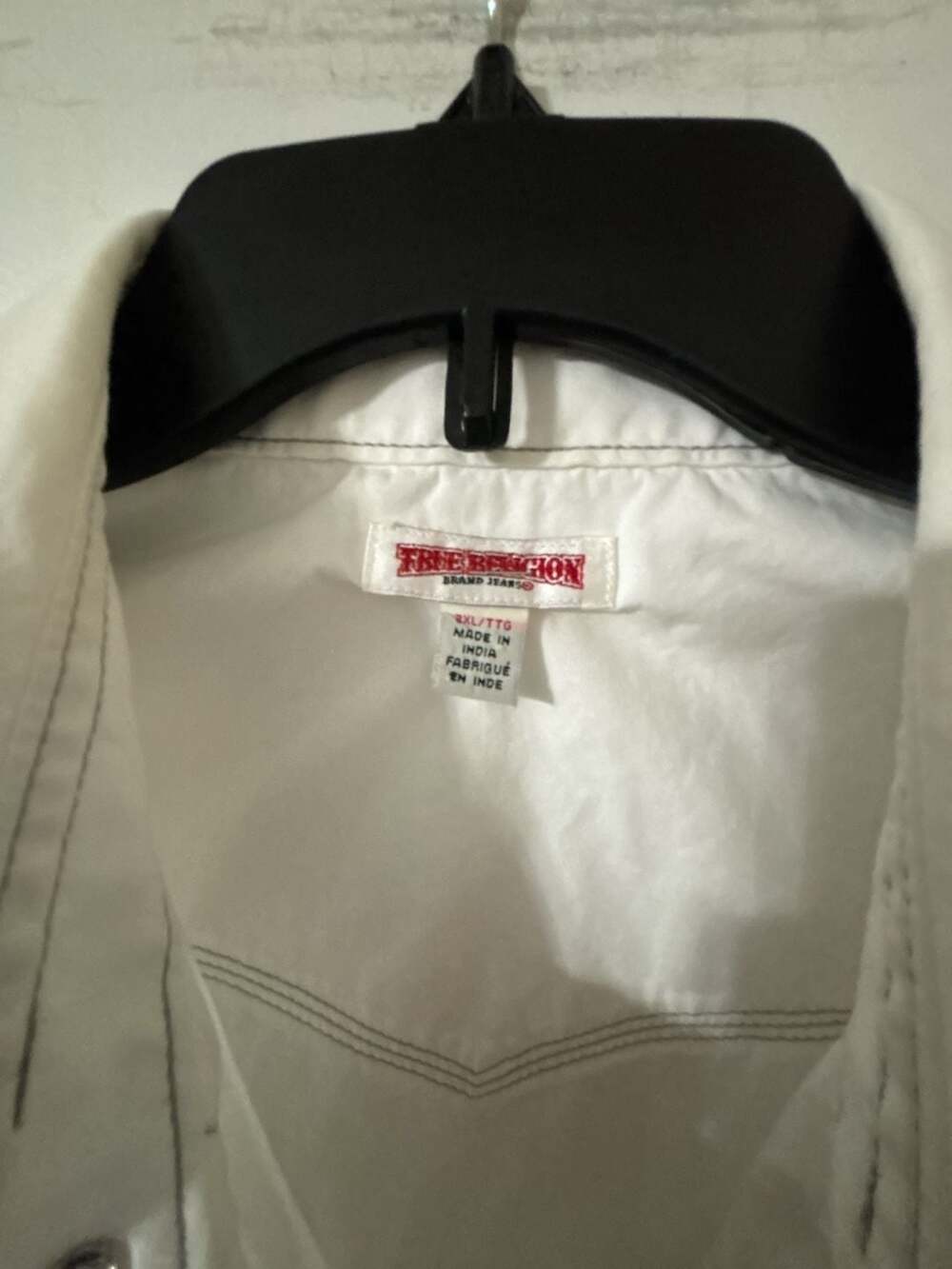 True Religion Western Shirt Size 2XL White Pearl Snap Long Sleeve